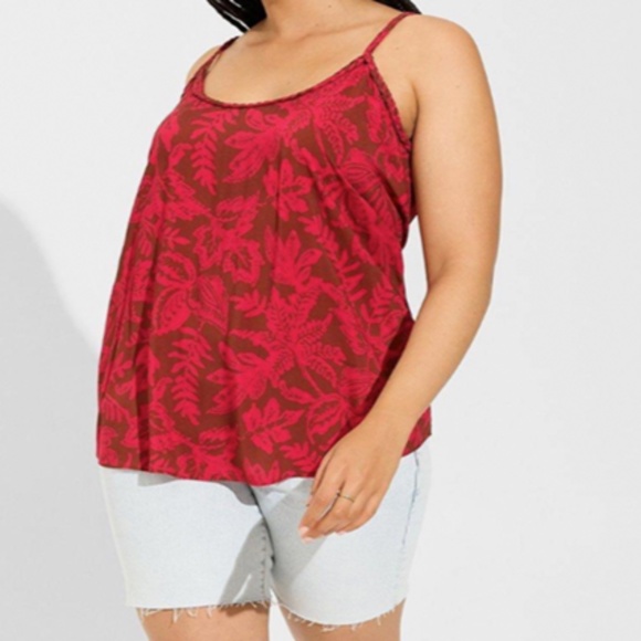 Torrid Camisole Challis Braided Sleeveless Tank Red Leaf Pattern Size 2X (18-20) - Picture 7 of 7